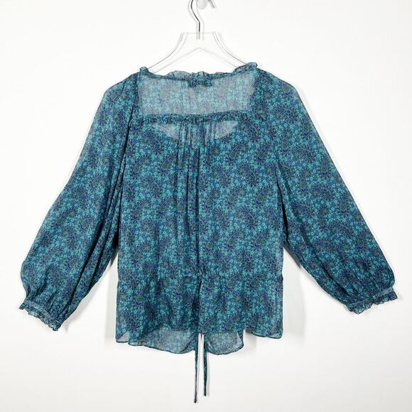Joie Women's Size 1X Green Blue Pine 100% Silk Asseline Long Sleeve Blouse Top - Picture 5 of 13